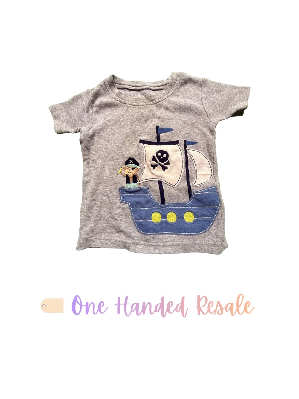 Gray Pirate Ship Appliqué Kids Tee